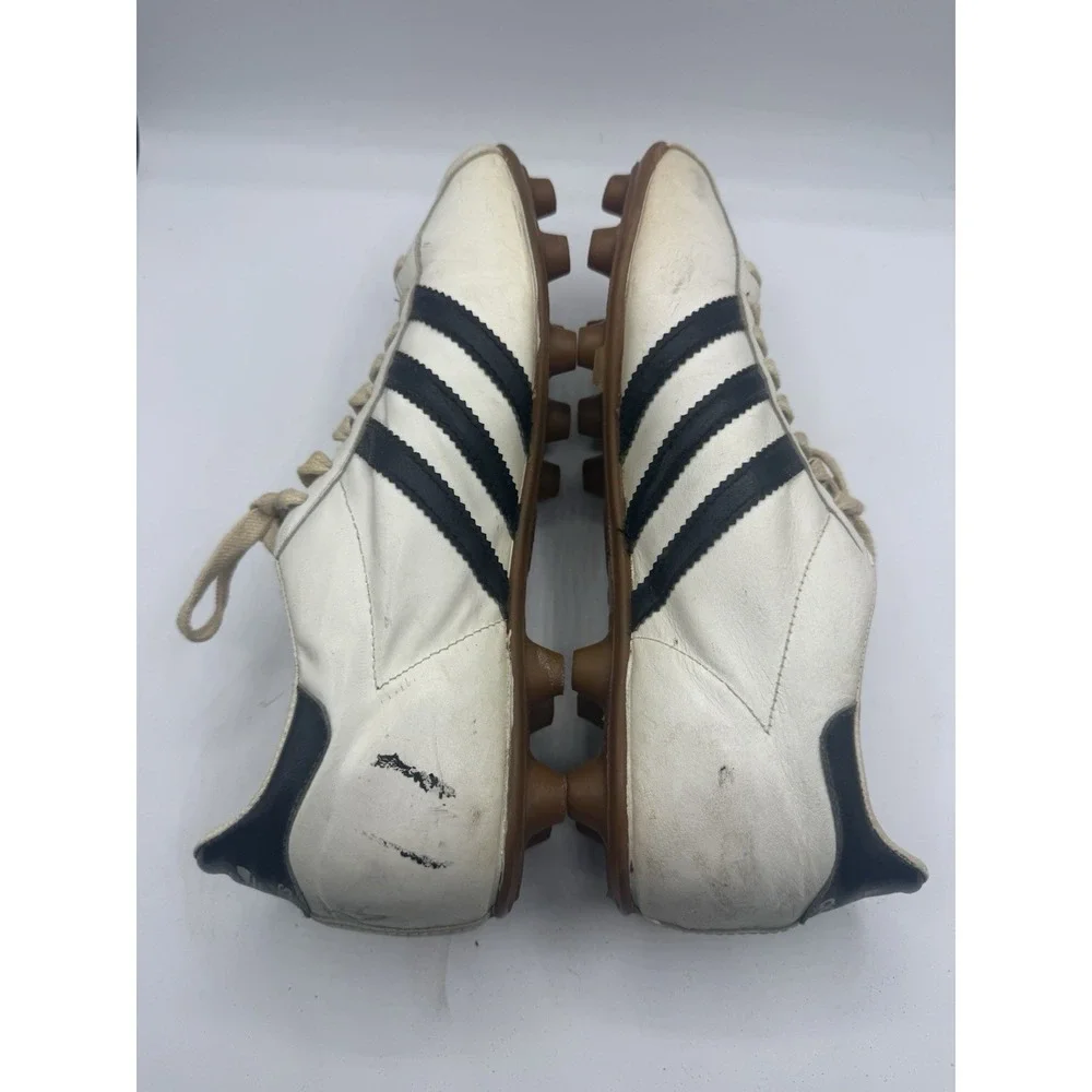 VTG 70s Adidas Soccer Cleats Size 8 White Black Leather Gum Sole